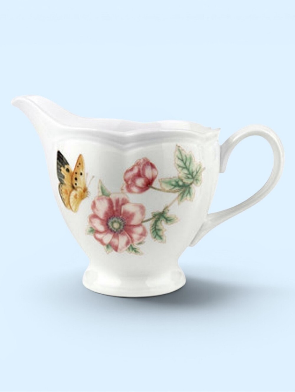 Lenox Butterfly Meadow Floral Porcelain Creamer Pitcher, EUC, Pink, Yellow, Blue